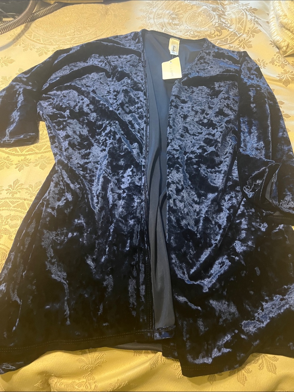 Crushed Velvet Open-Front Robe in Deep Blue